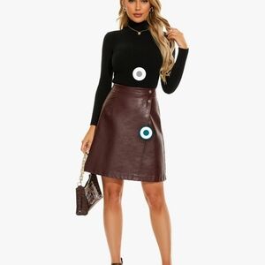 Ginasy Faux Leather A-line Skirt